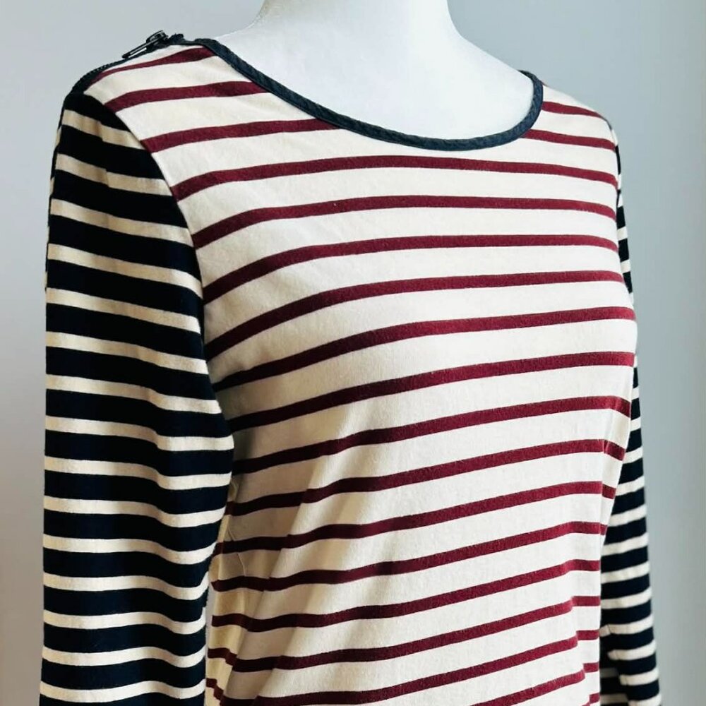 Scotch & Soda Cream Navy & Burgundy Breton Stripe Top w/ Contrast Sleeves – US S